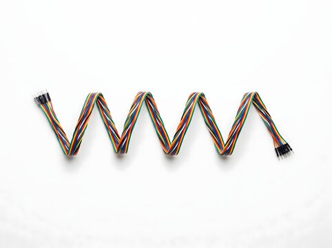 Zigzag pattern of rainbow ribbon cable for electronics configuration.