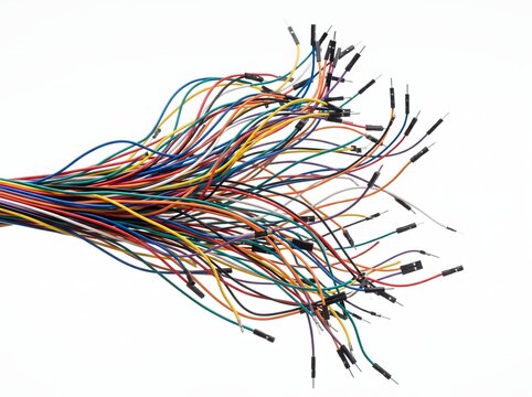 Assorted multicolor jumper wires for electronic prototyping and circuits.