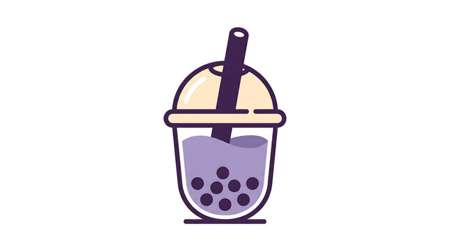 Vector illustration of a purple bubble tea drink in a clear plastic cup with a straw.