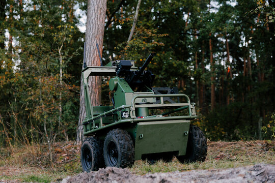 Military robot ugv exploring forest environment