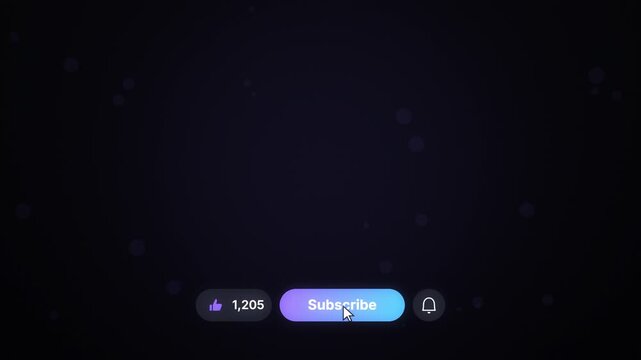 Lower third glass subscribe button, like counter and bell clicked by a cursor, seamless loop