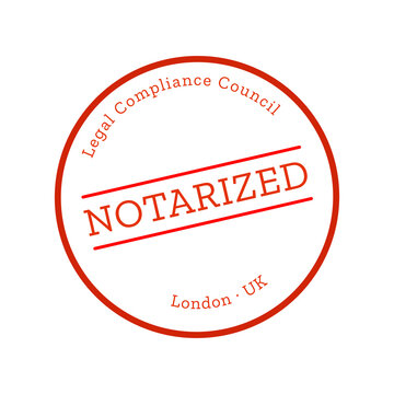 Red notary stamp with notarized text