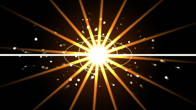 Golden Glowing Starburst Explosion with Orbital Rings and Particles