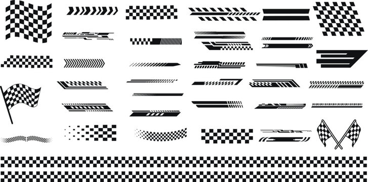 Racing stripe decals and checkered flag vector set