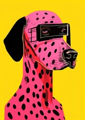 Naklejka premium Zebra playing VR animal dog art.