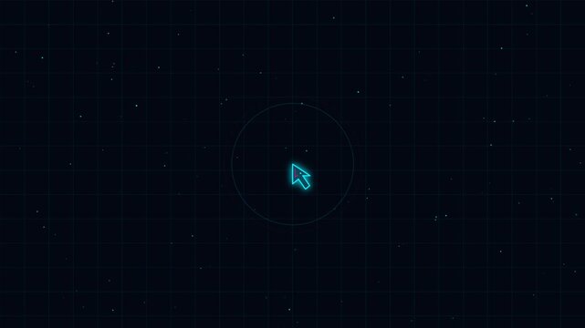 Futuristic Mouse Cursor Click Animation with Glowing Ripple Effect on Dark Background, Cyber Interface, Digital Pointer, Click Feedback, HUD UI