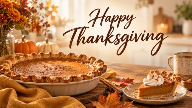 Thanksgiving Celebration With Pumpkin Pie in a Cozy Kitchen Setting