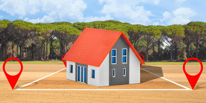 Land plot management - real estate concept with a vacant land, lone tree on a wheat field available for building construction and housing development in a residential area for sale