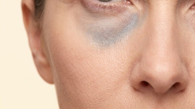 Macro view of Nevus of Ota, blue grey hyperpigmentation or severe dark circle around human eye.