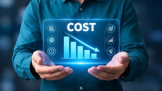 Illustrating the concept of cost reduction through data visualization and strategic financial planning for businesses and economic growth