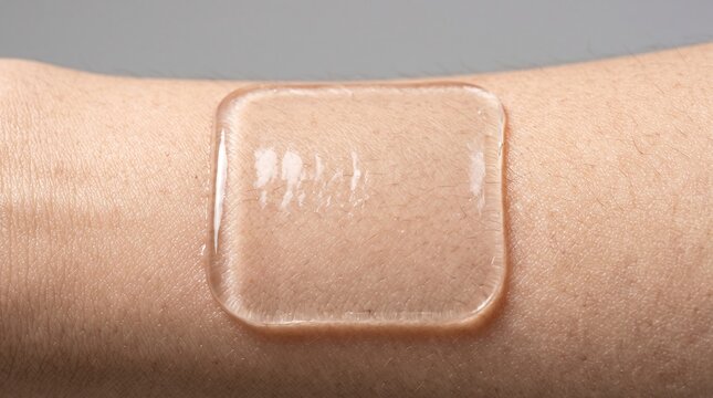 Transparent silicone scar sheet adhesive dressing on human skin