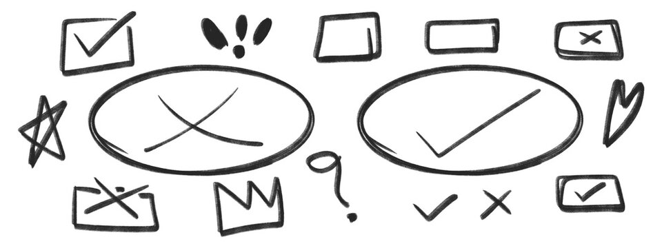 Hand drawn checkmarks on transparent background