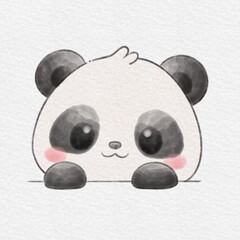 Cute Panda Watercolor Illustration with Rosy Cheeks and Hand Drawn Kawaii Style, Hand Drawn Watercolor Illustration. © Drawingwith