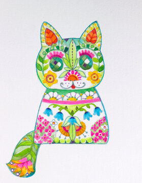 flower magic cat embroidery stich design kids love kawaii watercolor