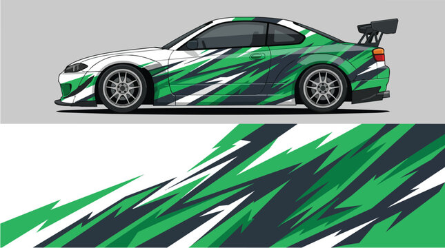 Car Wrap Design with Camouflage Decal in Green and Black