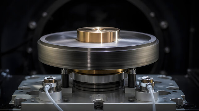 Precision Reaction Wheel for Satellite Attitude Control Close Up in Laboratory