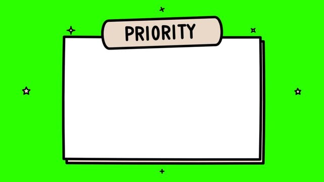 Animated priority banner template with blank white box and green screen background