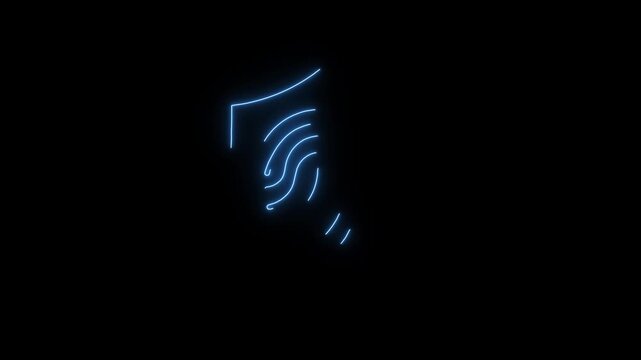 Blue Neon Fingerprint Security Shield Icon Animation on Black Background