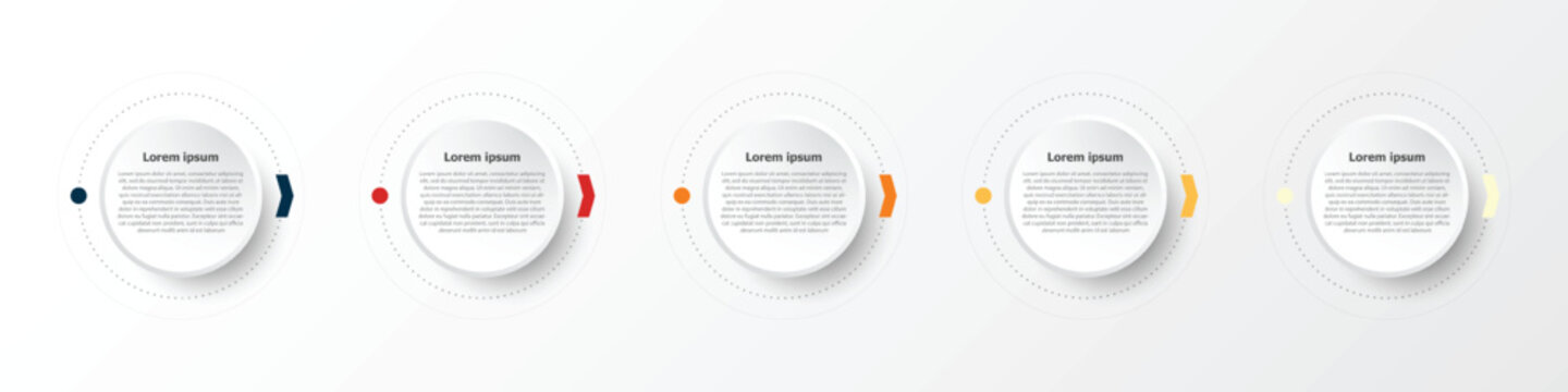 Infographics are used to present the details of the different steps in a work process. There are a total of 5 steps.