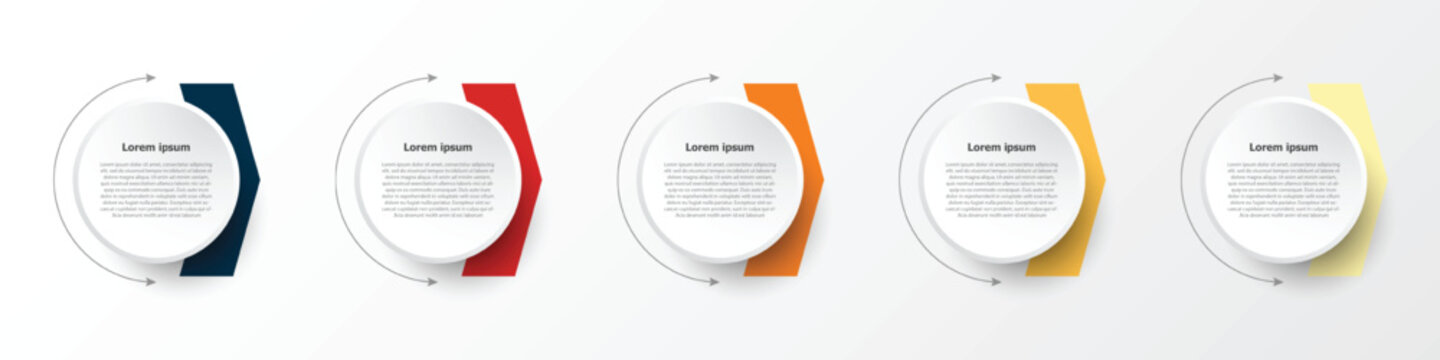 Infographics are used to present the details of the different steps in a work process. There are a total of 5 steps.