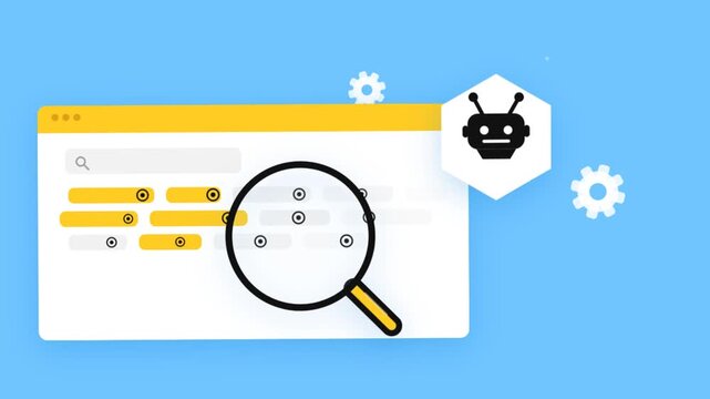 Animated magnifying glass scanning data results in browser window