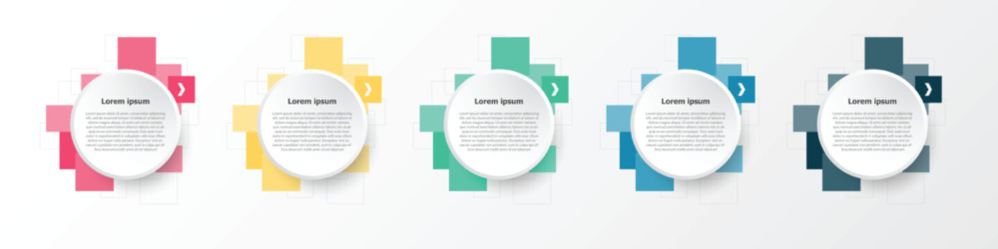 Infographics are used to present the details of the different steps in a work process. There are a total of 5 steps.