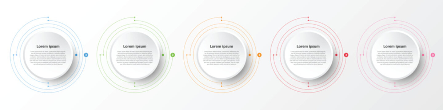 Infographics are used to present the details of the different steps in a work process. There are a total of 5 steps.