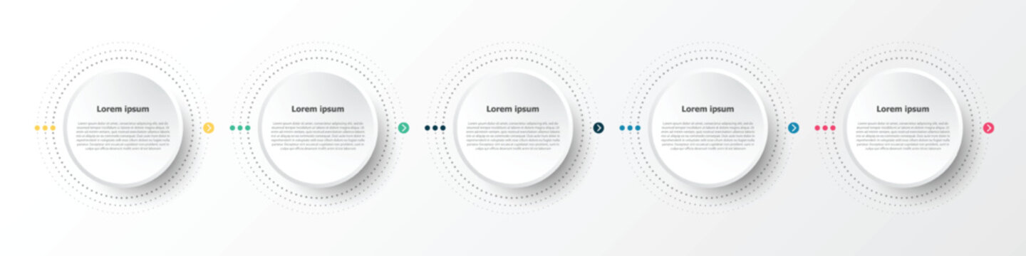 Infographics are used to present the details of the different steps in a work process. There are a total of 5 steps.