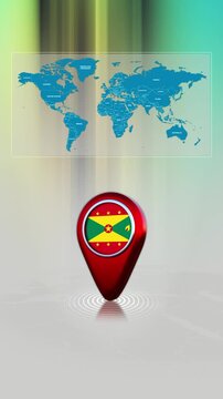 Grenada World Map Pin Location Background Loop Vertical
