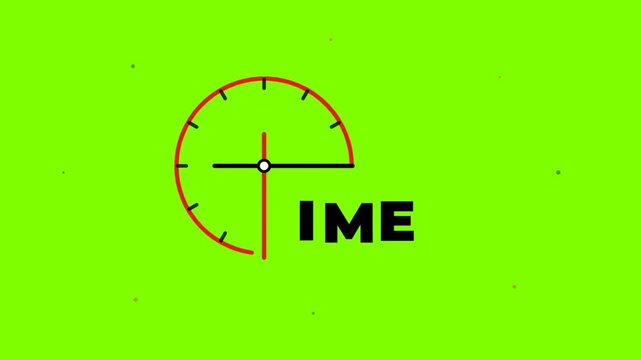 Animated clock graphic drawing on green background with text motion