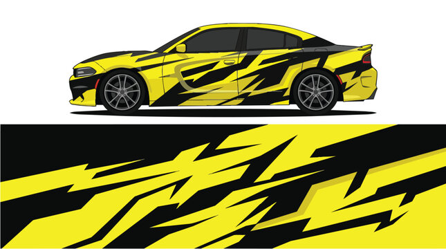 Car Wrap Design with Dynamic Black and Yellow Lightning Decal