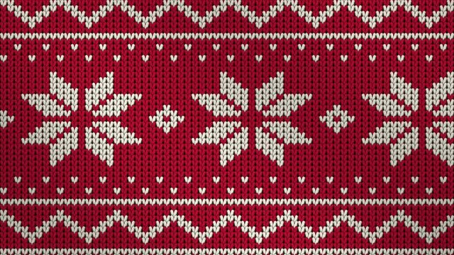 Christmas knitted pattern in red and white with Nordic stars scrolling sideways, seamless loop