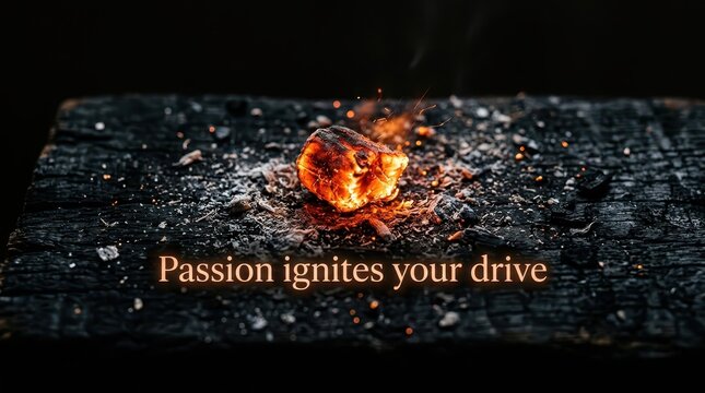 Glowing ember on burnt wood, symbolizing passion, energy, and the start of something new