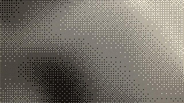 Dither gradient in black and cream with one-bit pixel shading slowly flowing, seamless loop