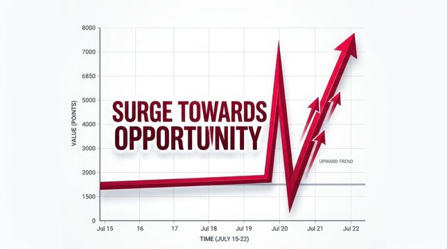 Financial growth chart showing a surge towards opportunity with upward trending arrows and data