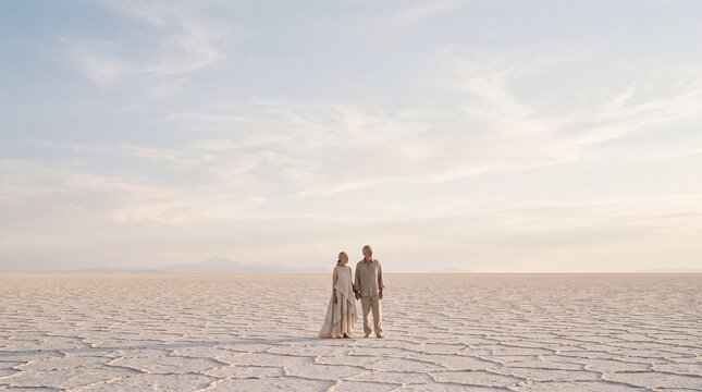 Couple Standing Together in Vast Desert Landscape