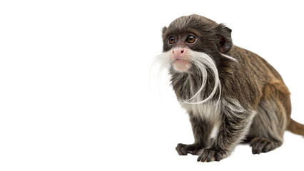 Small wild emperor tamarin monkey with white mustache isolated on transparent background © Daisy