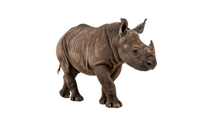 Small young baby rhinoceros animal standing full body profile isolated on transparent background © Daisy