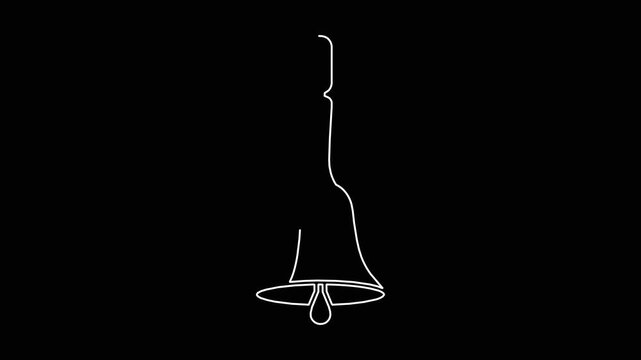 Minimalist white line drawing of single handbell appearing against dark background in elegant continuous art style.