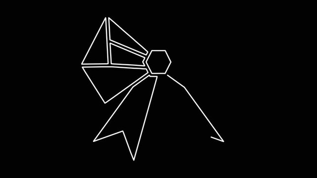 Decorative bow ribbon drawing appearing on dark background showing clean white lines and minimalist geometric design flow.