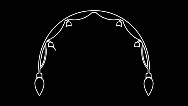 Animated christmas light string drawing itself into decorative arch shape on solid black background simple line animation.