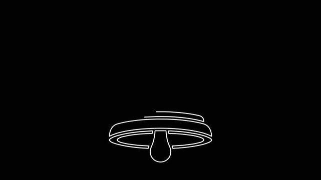 Minimalist white line drawing of ringing bell animation on a solid black background ideal for simple notifications.