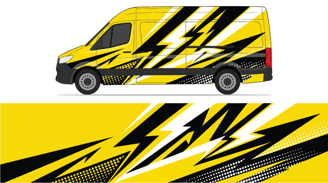 Car Wrap Design with Bold Black and Yellow Lightning Decal