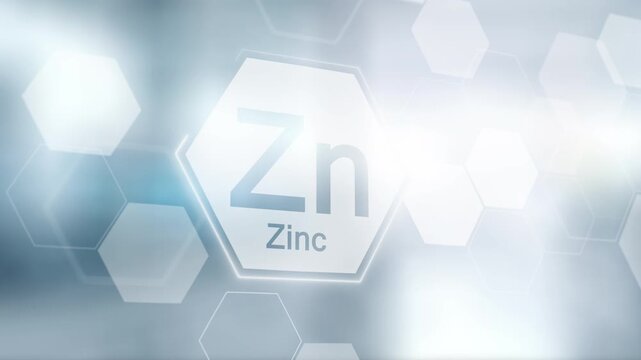 Zinc Zn element symbol in a hexagon grid. Mineral supplement, chemistry and nutrition science