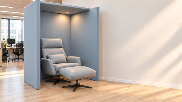 Modern Office Quiet Rest Alcove with Recliner and Copy Space