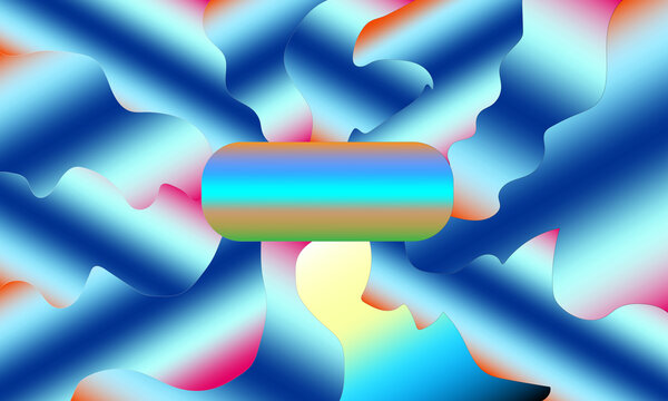Modern abstract vector background featuring dynamic fluid liquid waves and vibrant blue, cyan, pink, and orange gradients with a central rounded capsule frame for text or logo placement.