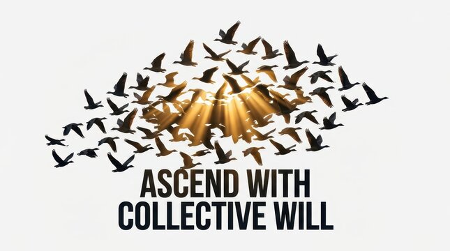 Flock of Birds Ascending Towards Sunlight Rays, Symbolizing Hope and Collective Will