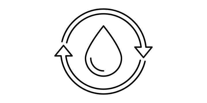 Water recycling symbol with droplet inside circular arrows for sustainable design.