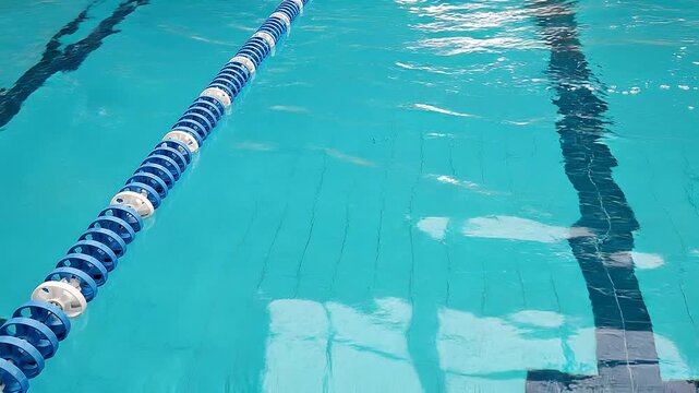 Rippling Pool Water Beside a Blue and White Swimming Lane Divider