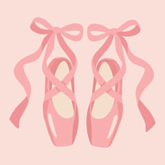 Pink Ballet Pointe Shoes with Satin Ribbons and Bows Hand Drawn Vector Illustration for Ballet and Dance Design © Maria